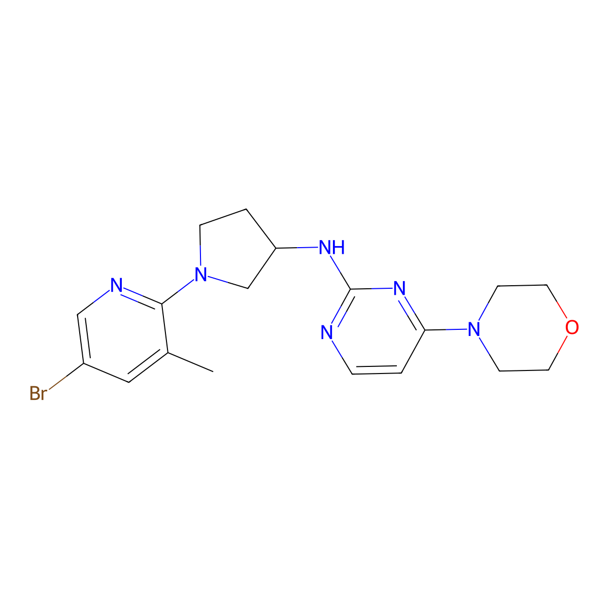 N-[1-(5-bromo-3-methylpyridin-2-yl)pyrrolidin-3-yl]-4-(morpholin-4-yl)pyrimidin-2-amine molecular structure, CAS 3054639-52-7