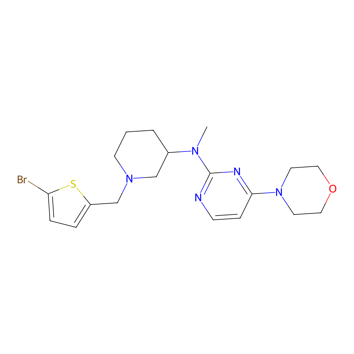 N-{1-[(5-bromothiophen-2-yl)methyl]piperidin-3-yl}-N-methyl-4-(morpholin-4-yl)pyrimidin-2-amine molecular structure, CAS 3054639-59-4