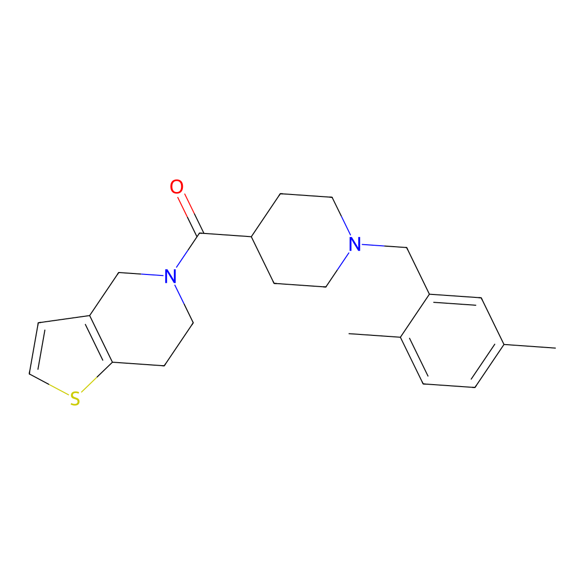 1-[(2,5-dimethylphenyl)methyl]-4-{4H,5H,6H,7H-thieno[3,2-c]pyridine-5-carbonyl}piperidine molecular structure, CAS 3054639-65-2