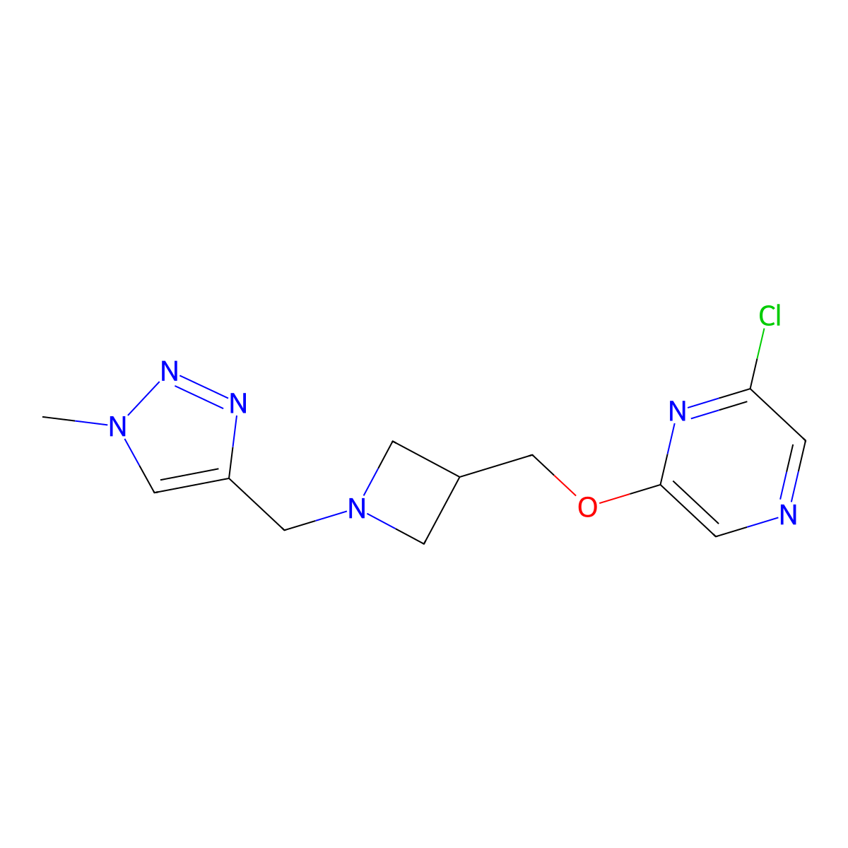 2-chloro-6-({1-[(1-methyl-1H-1,2,3-triazol-4-yl)methyl]azetidin-3-yl}methoxy)pyrazine molecular structure, CAS 3054639-67-4