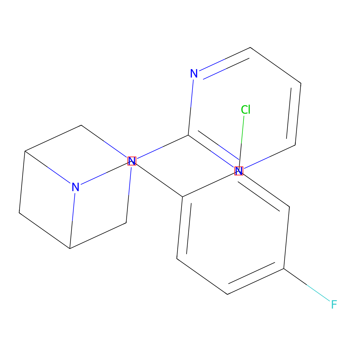 6-[(2-Chloro-4-fluorophenyl)methyl]-3-(pyrimidin-2-yl)-3,6-diazabicyclo[3.1.1]heptane molecular structure, CAS 3054639-69-6
