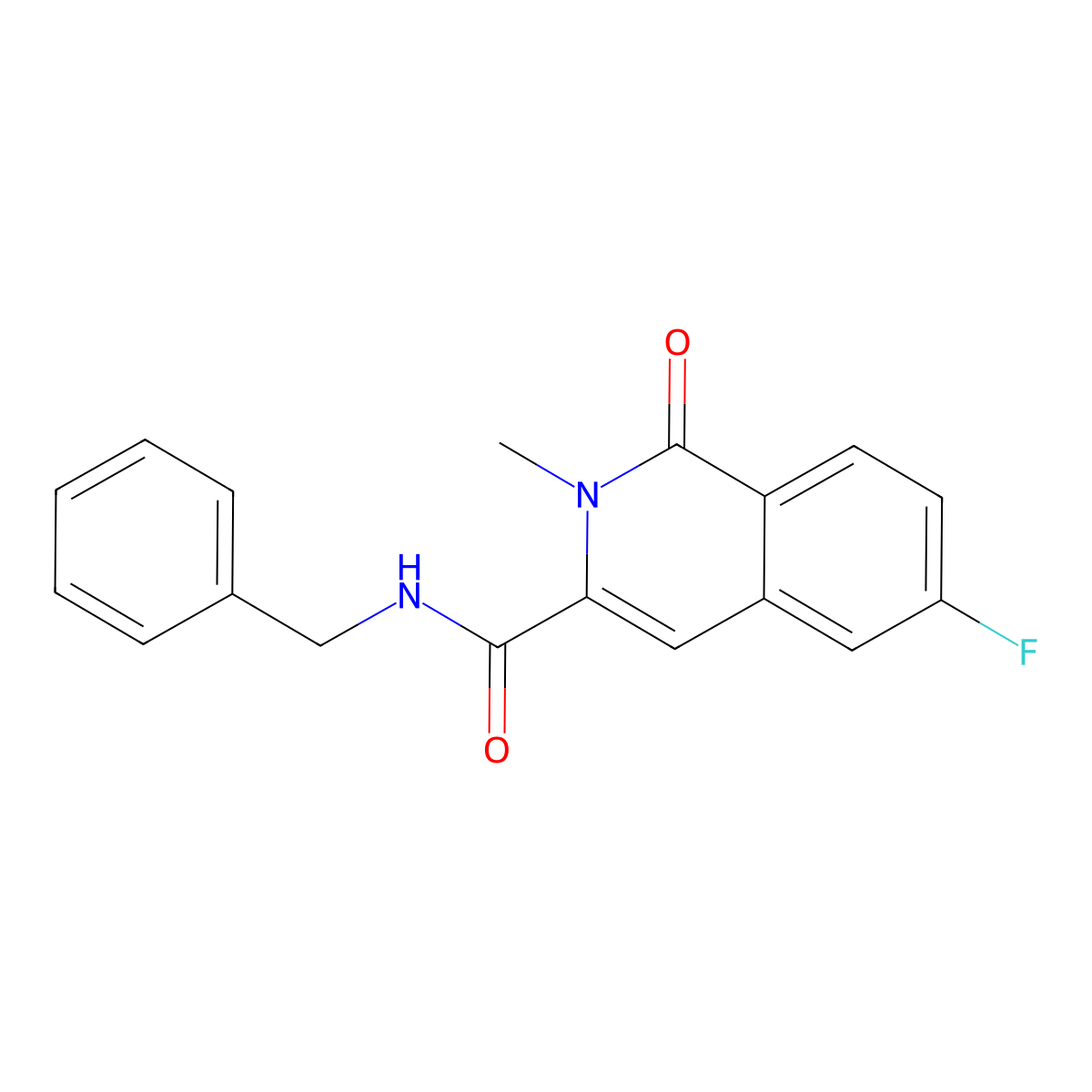 N-benzyl-6-fluoro-2-methyl-1-oxo-1,2-dihydroisoquinoline-3-carboxamide molecular structure, CAS 3054639-70-9