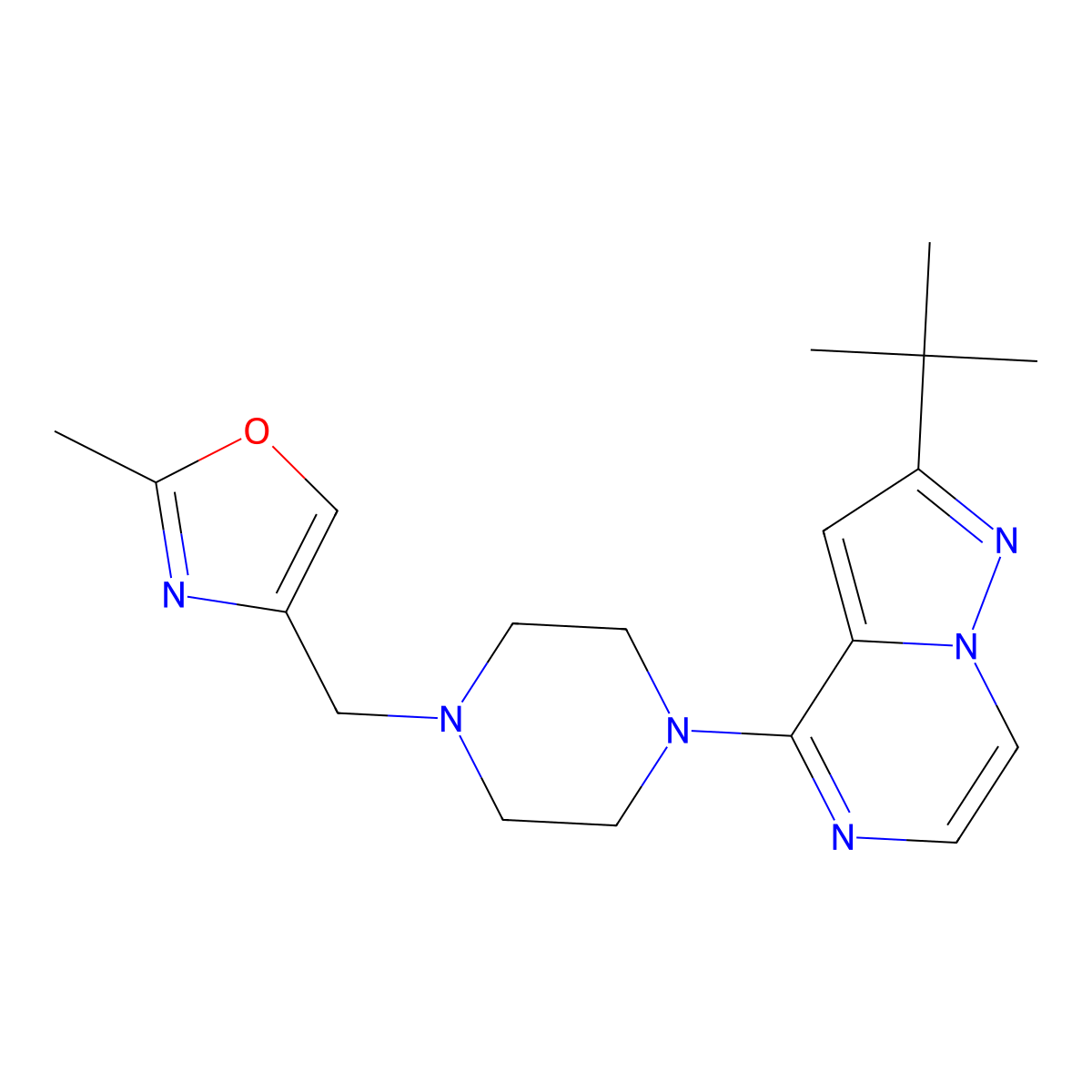 1-{2-Tert-butylpyrazolo[1,5-a]pyrazin-4-yl}-4-[(2-methyl-1,3-oxazol-4-yl)methyl]piperazine molecular structure, CAS 3054639-71-0