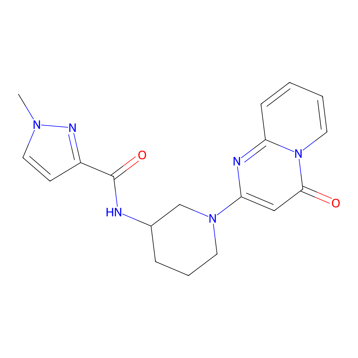 1-methyl-N-(1-{4-oxo-4H-pyrido[1,2-a]pyrimidin-2-yl}piperidin-3-yl)-1H-pyrazole-3-carboxamide molecular structure, CAS 3054639-73-2