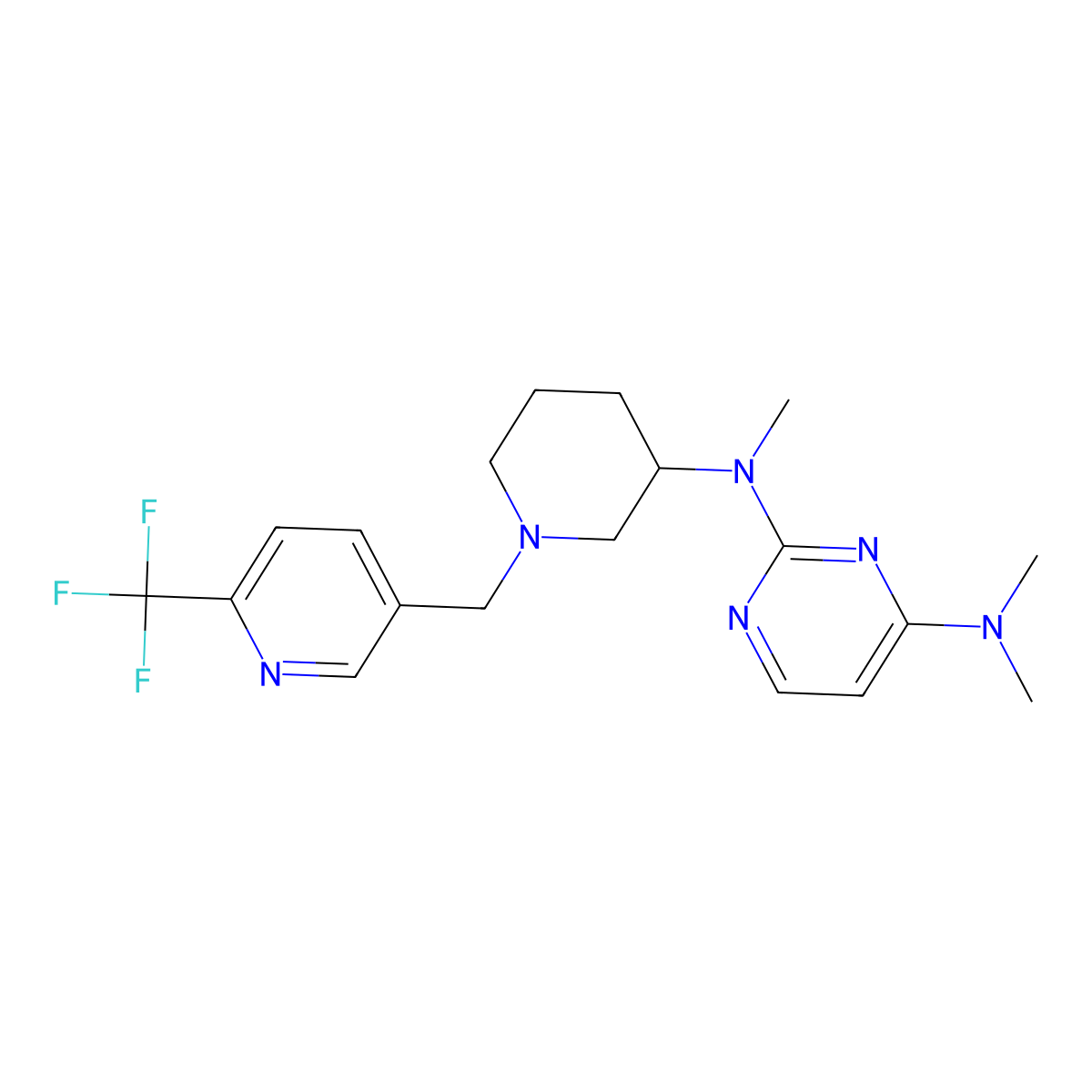 N2,N4,N4-trimethyl-N2-(1-{[6-(trifluoromethyl)pyridin-3-yl]methyl}piperidin-3-yl)pyrimidine-2,4-diamine molecular structure, CAS 3054639-74-3