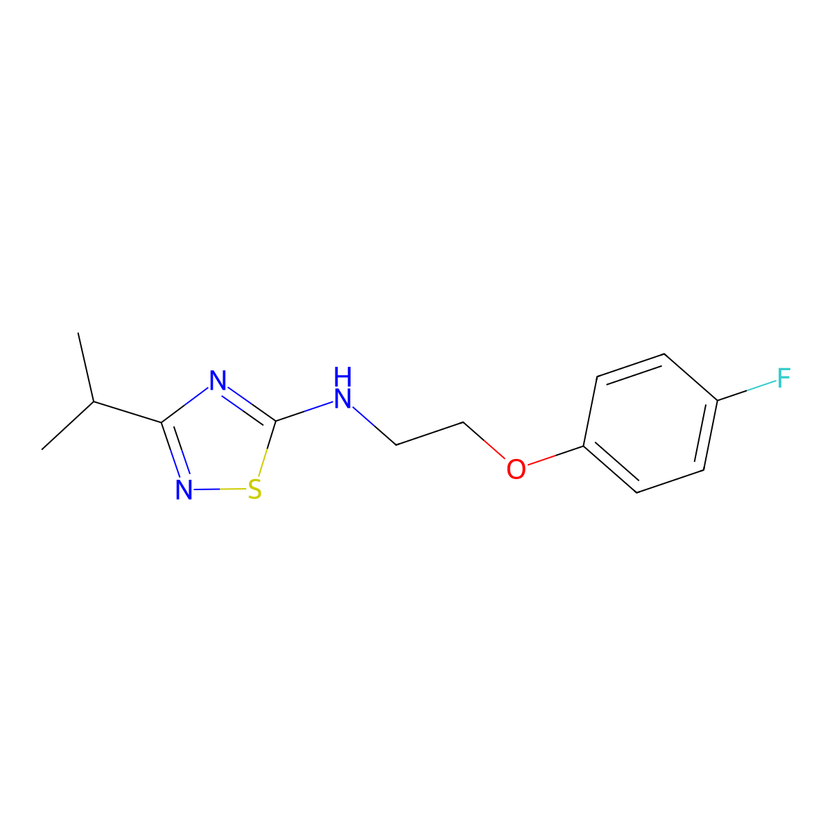 N-[2-(4-fluorophenoxy)ethyl]-3-(propan-2-yl)-1,2,4-thiadiazol-5-amine molecular structure, CAS 3054639-76-5