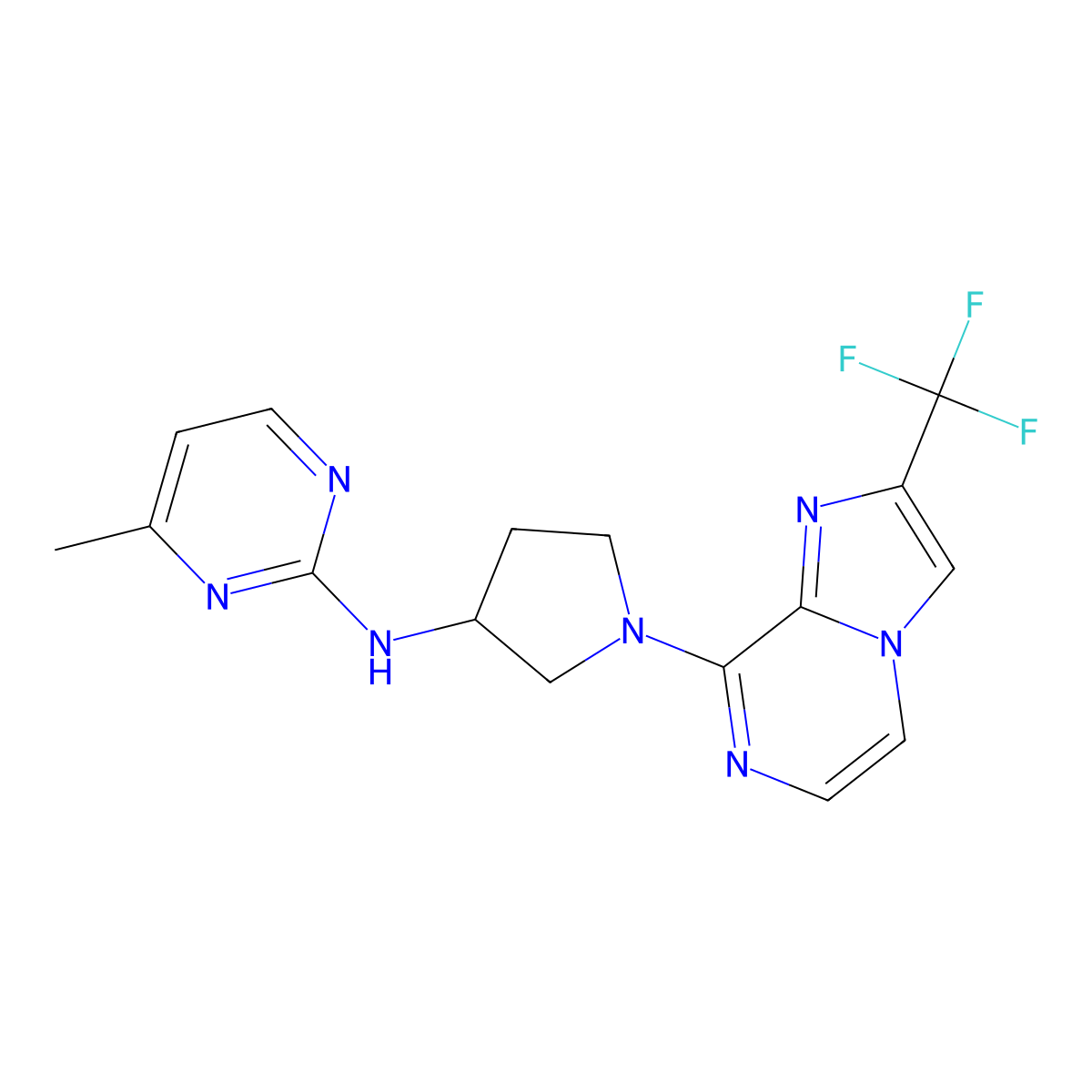 4-methyl-N-{1-[2-(trifluoromethyl)imidazo[1,2-a]pyrazin-8-yl]pyrrolidin-3-yl}pyrimidin-2-amine molecular structure, CAS 3054639-83-4