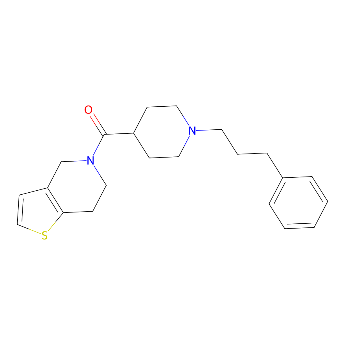 1-(3-phenylpropyl)-4-{4H,5H,6H,7H-thieno[3,2-c]pyridine-5-carbonyl}piperidine molecular structure, CAS 3054639-85-6