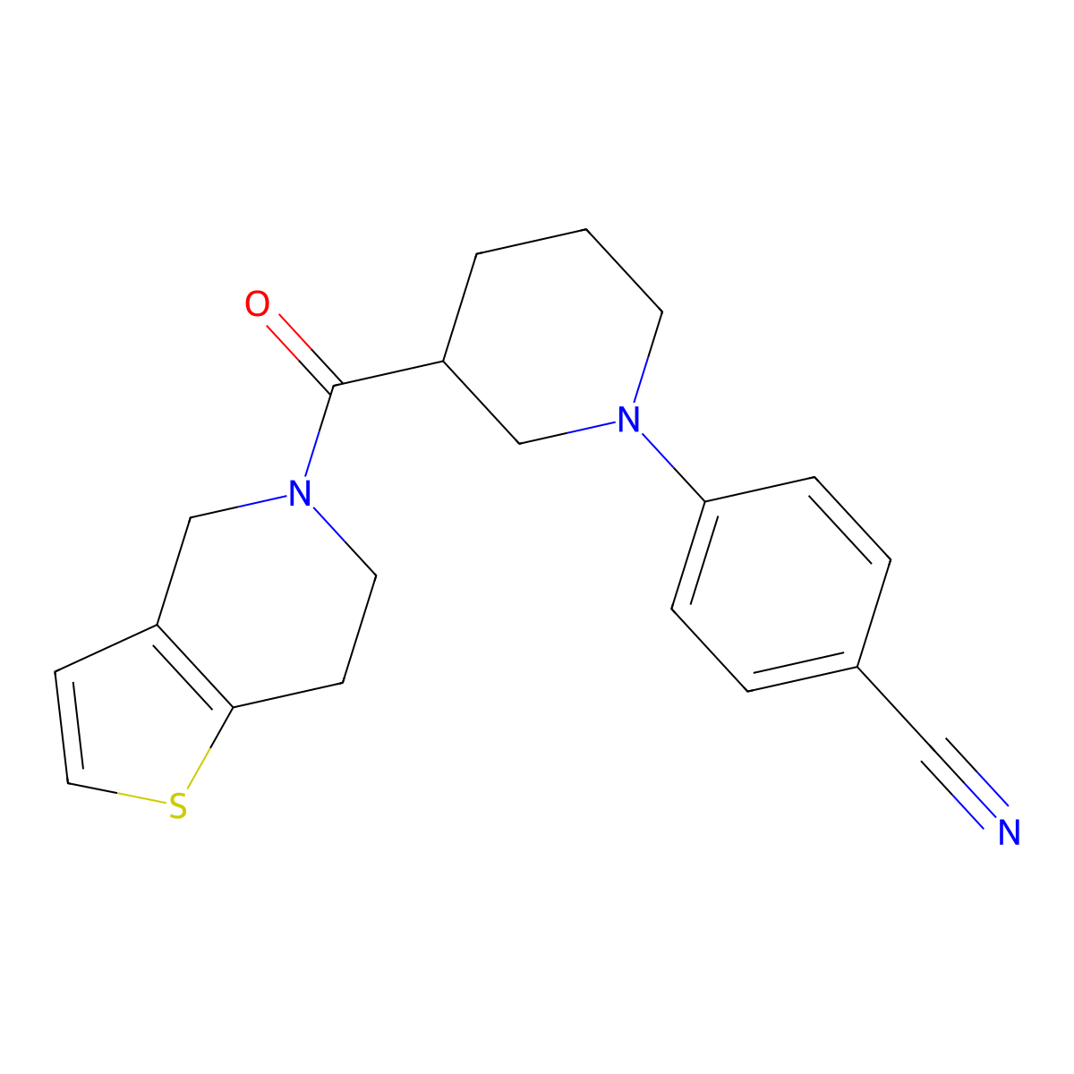 4-(3-{4H,5H,6H,7H-thieno[3,2-c]pyridine-5-carbonyl}piperidin-1-yl)benzonitrile molecular structure, CAS 3054639-86-7