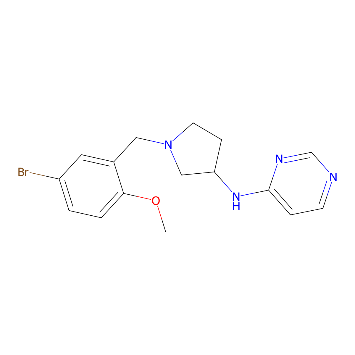 N-{1-[(5-bromo-2-methoxyphenyl)methyl]pyrrolidin-3-yl}pyrimidin-4-amine molecular structure, CAS 3054639-87-8