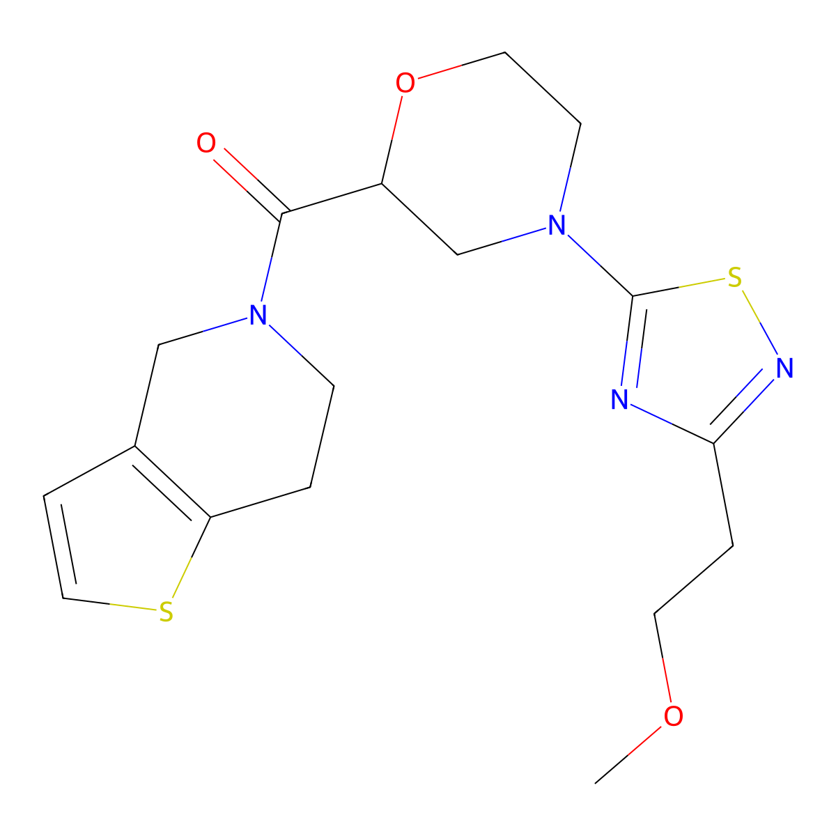 4-[3-(2-methoxyethyl)-1,2,4-thiadiazol-5-yl]-2-{4H,5H,6H,7H-thieno[3,2-c]pyridine-5-carbonyl}morpholine molecular structure, CAS 3054639-88-9
