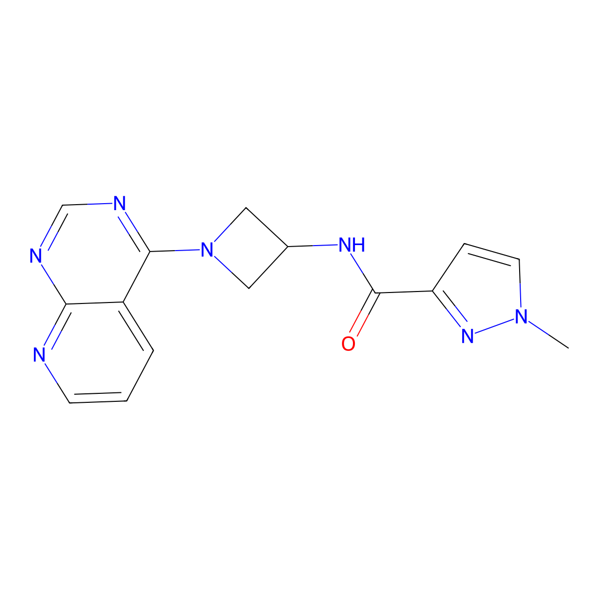 1-methyl-N-(1-{pyrido[2,3-d]pyrimidin-4-yl}azetidin-3-yl)-1H-pyrazole-3-carboxamide molecular structure, CAS 3054639-93-6