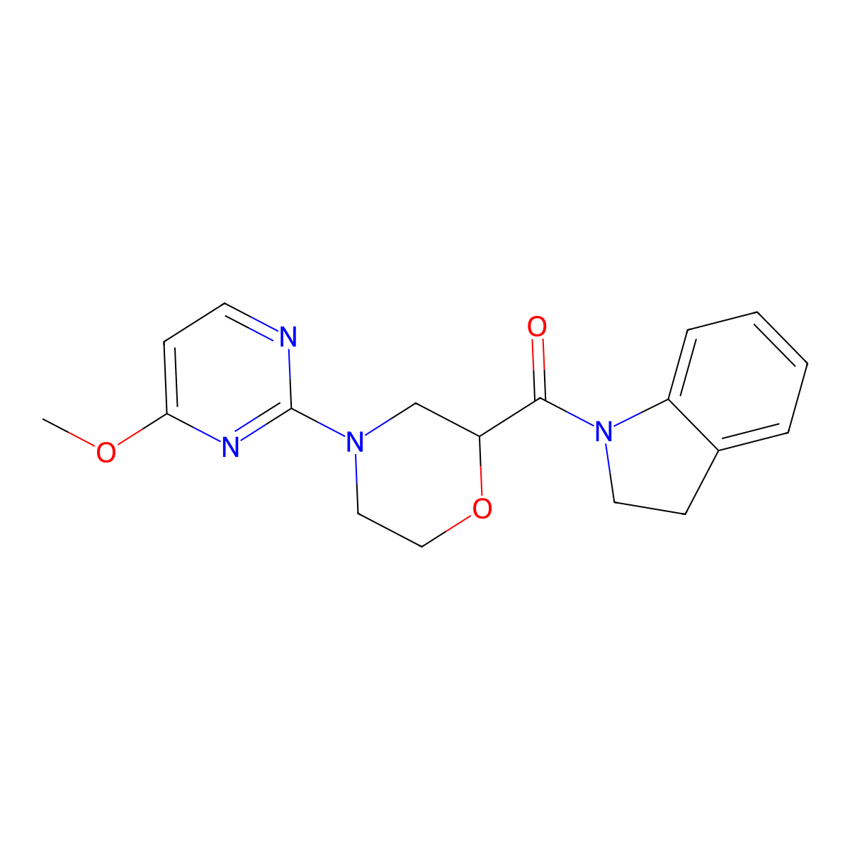 1-[4-(4-methoxypyrimidin-2-yl)morpholine-2-carbonyl]-2,3-dihydro-1H-indole molecular structure, CAS 3054639-95-8
