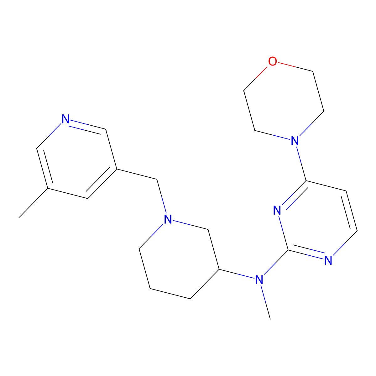 N-methyl-N-{1-[(5-methylpyridin-3-yl)methyl]piperidin-3-yl}-4-(morpholin-4-yl)pyrimidin-2-amine molecular structure, CAS 3054639-97-0
