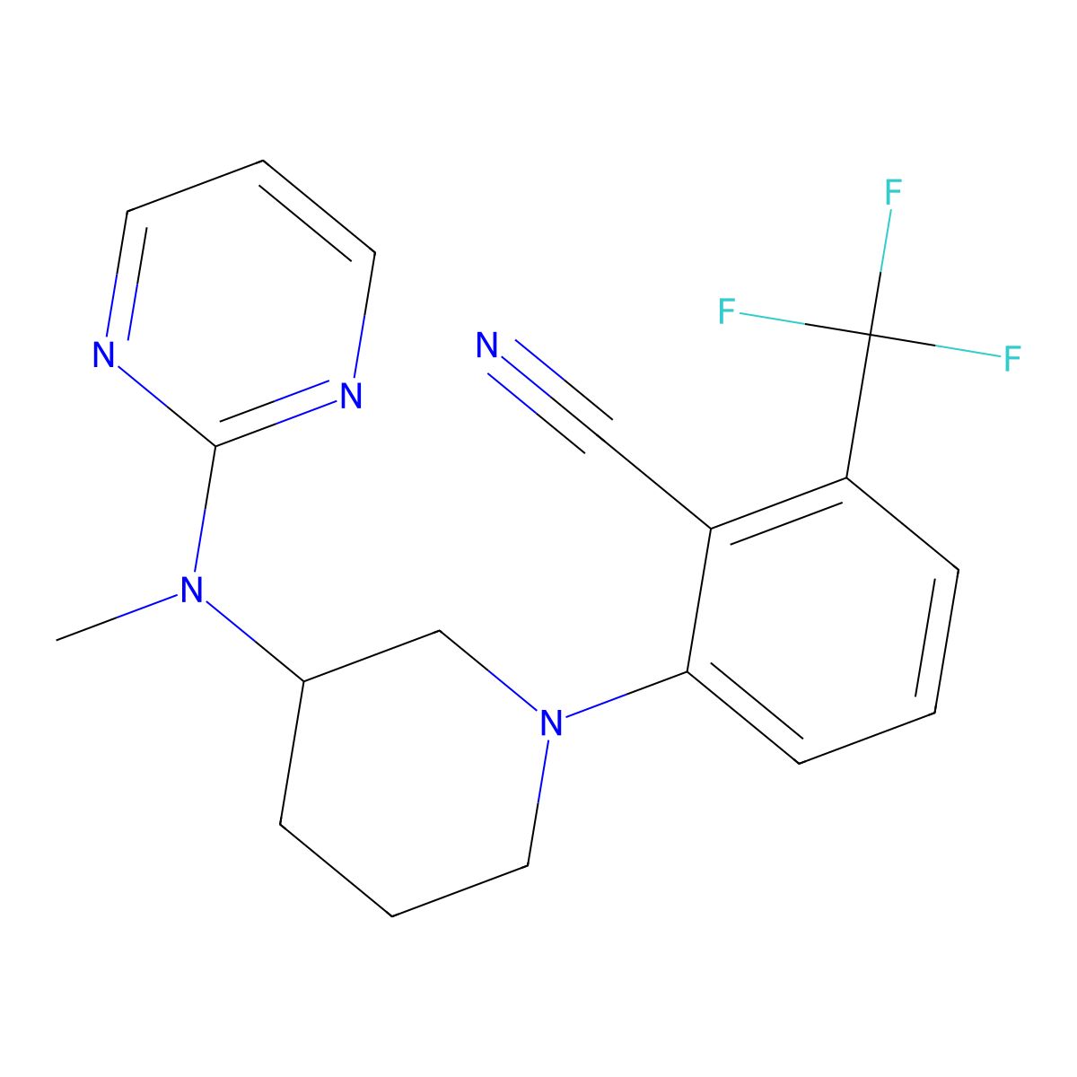 2-{3-[Methyl(pyrimidin-2-yl)amino]piperidin-1-yl}-6-(trifluoromethyl)benzonitrile molecular structure, CAS 3054639-99-2