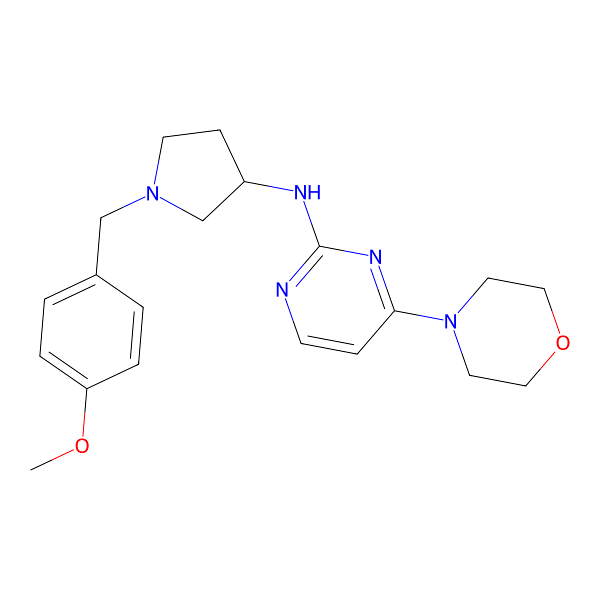 N-{1-[(4-methoxyphenyl)methyl]pyrrolidin-3-yl}-4-(morpholin-4-yl)pyrimidin-2-amine molecular structure, CAS 3054640-01-3
