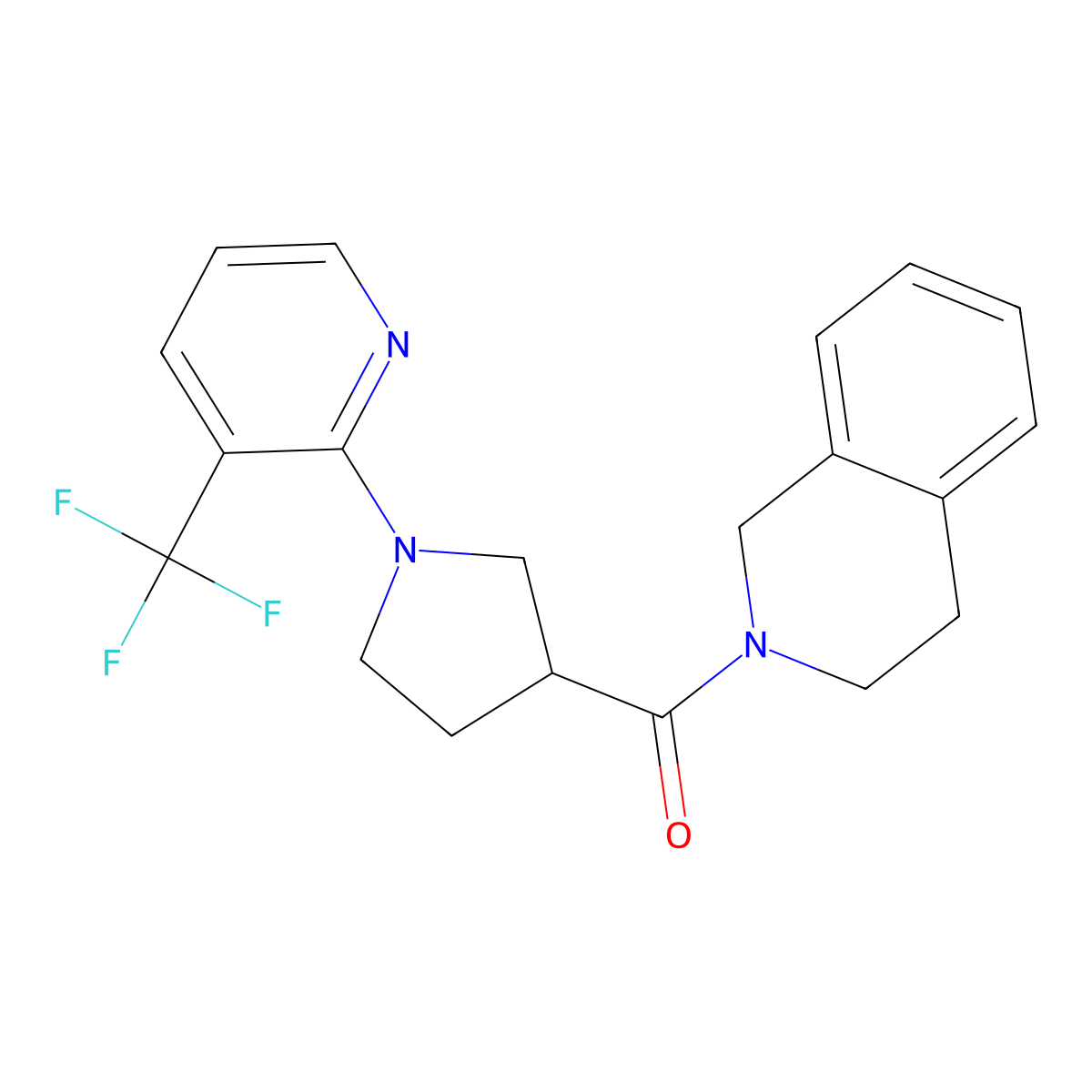 2-{1-[3-(Trifluoromethyl)pyridin-2-yl]pyrrolidine-3-carbonyl}-1,2,3,4-tetrahydroisoquinoline molecular structure, CAS 3054640-03-5