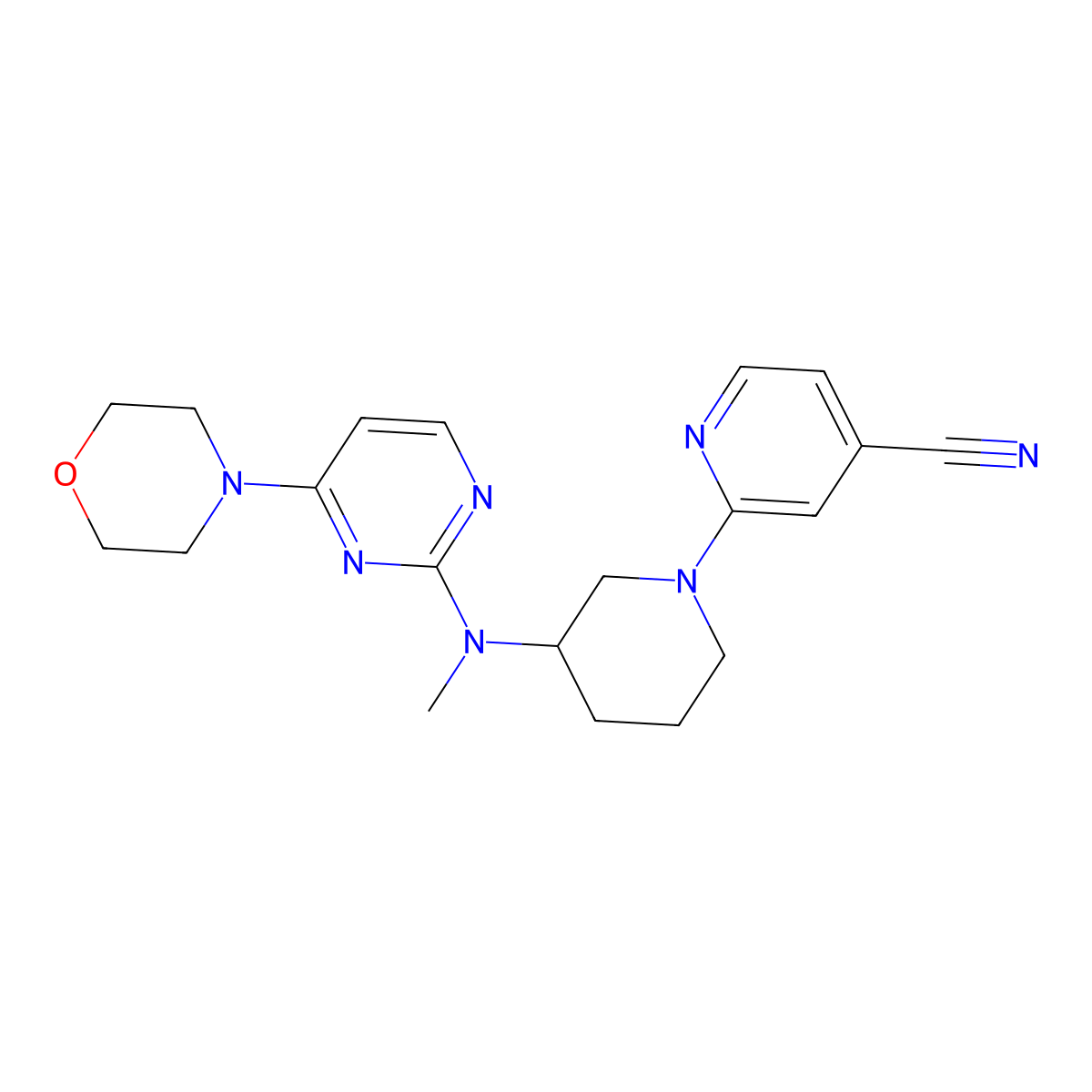 2-(3-{Methyl[4-(morpholin-4-yl)pyrimidin-2-yl]amino}piperidin-1-yl)pyridine-4-carbonitrile molecular structure, CAS 3054640-07-9