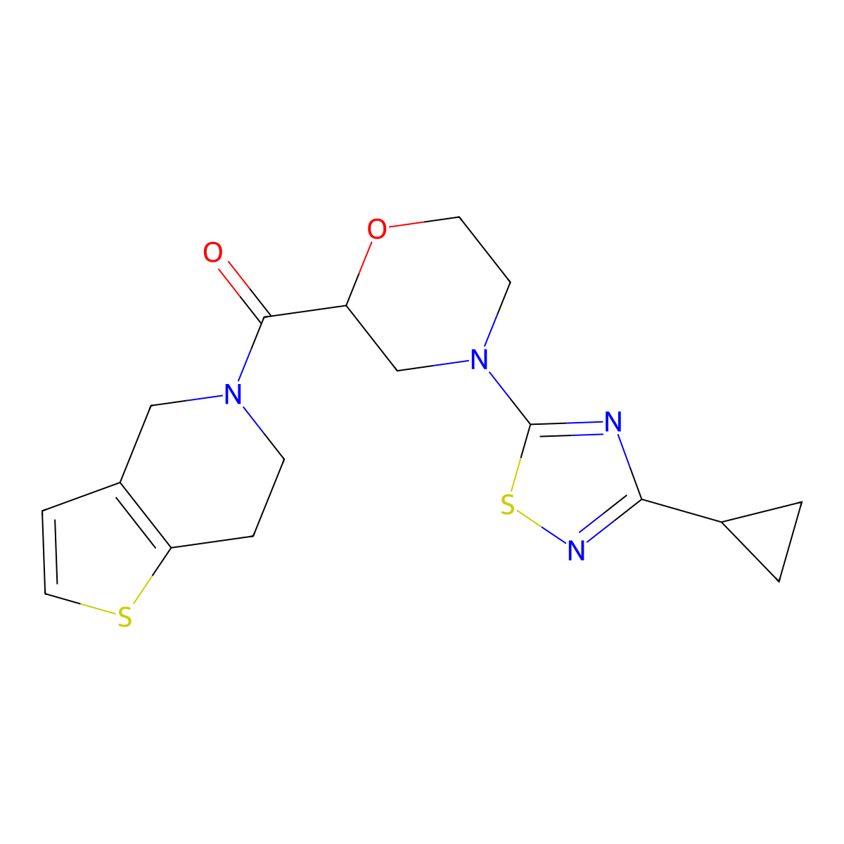 4-(3-cyclopropyl-1,2,4-thiadiazol-5-yl)-2-{4H,5H,6H,7H-thieno[3,2-c]pyridine-5-carbonyl}morpholine molecular structure, CAS 3054640-09-1