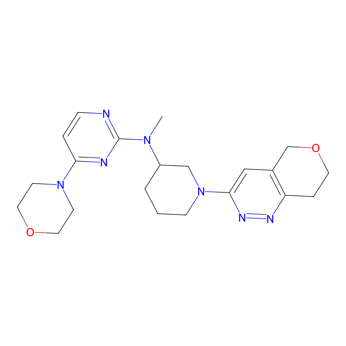 N-[1-(7,8-dihydro-5H-pyrano[4,3-c]pyridazin-3-yl)piperidin-3-yl]-N-methyl-4-morpholin-4-ylpyrimidin-2-amine molecular structure, CAS 3054640-13-7