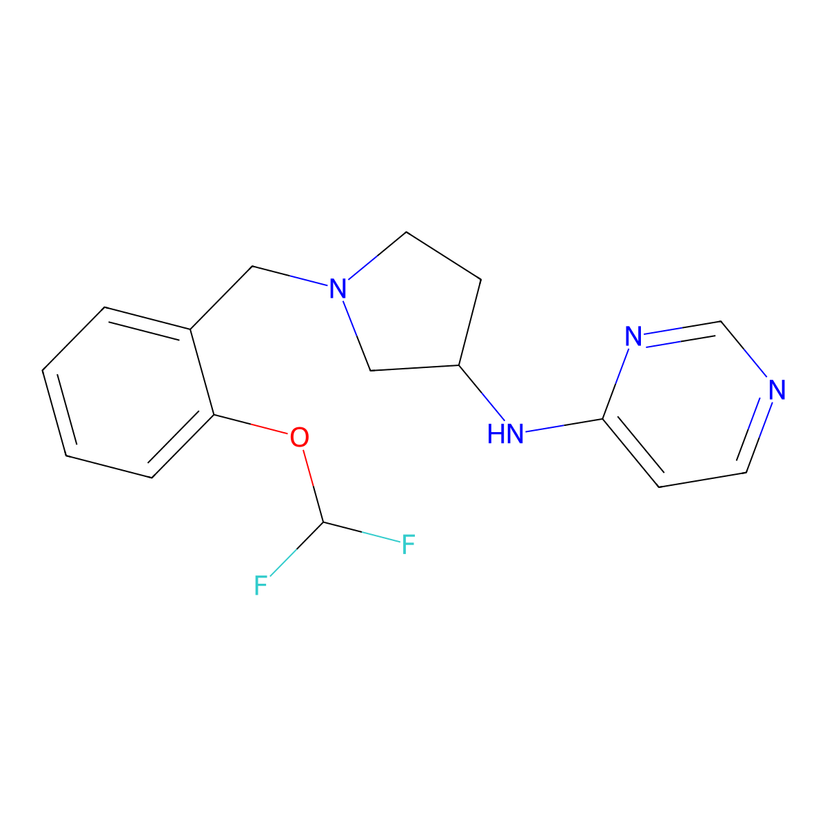 N-(1-{[2-(difluoromethoxy)phenyl]methyl}pyrrolidin-3-yl)pyrimidin-4-amine molecular structure, CAS 3054640-14-8