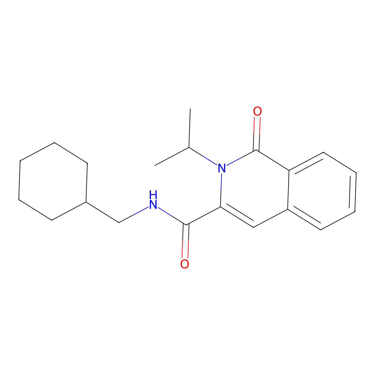 N-(cyclohexylmethyl)-1-oxo-2-(propan-2-yl)-1,2-dihydroisoquinoline-3-carboxamide molecular structure, CAS 3054640-15-9