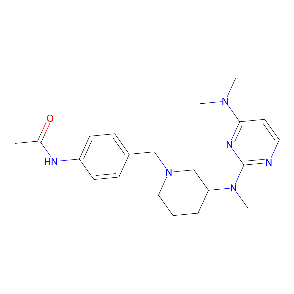 N-{4-[(3-{[4-(dimethylamino)pyrimidin-2-yl](methyl)amino}piperidin-1-yl)methyl]phenyl}acetamide molecular structure, CAS 3054640-16-0