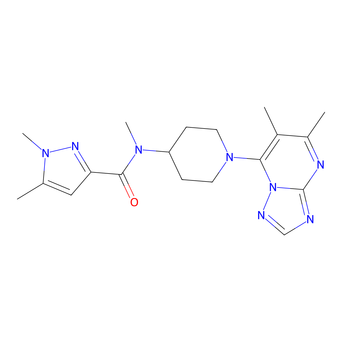 N-(1-{5,6-dimethyl-[1,2,4]triazolo[1,5-a]pyrimidin-7-yl}piperidin-4-yl)-N,1,5-trimethyl-1H-pyrazole-3-carboxamide molecular structure, CAS 3054640-18-2