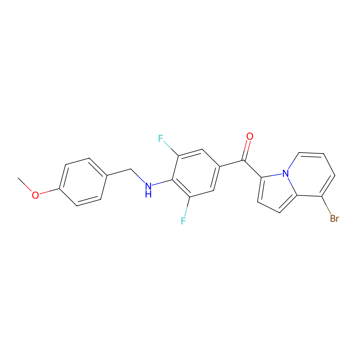 (8-Bromoindolizin-3-yl)(3,5-difluoro-4-((4-methoxybenzyl)amino)phenyl)methanone molecular structure, CAS 3054754-88-7