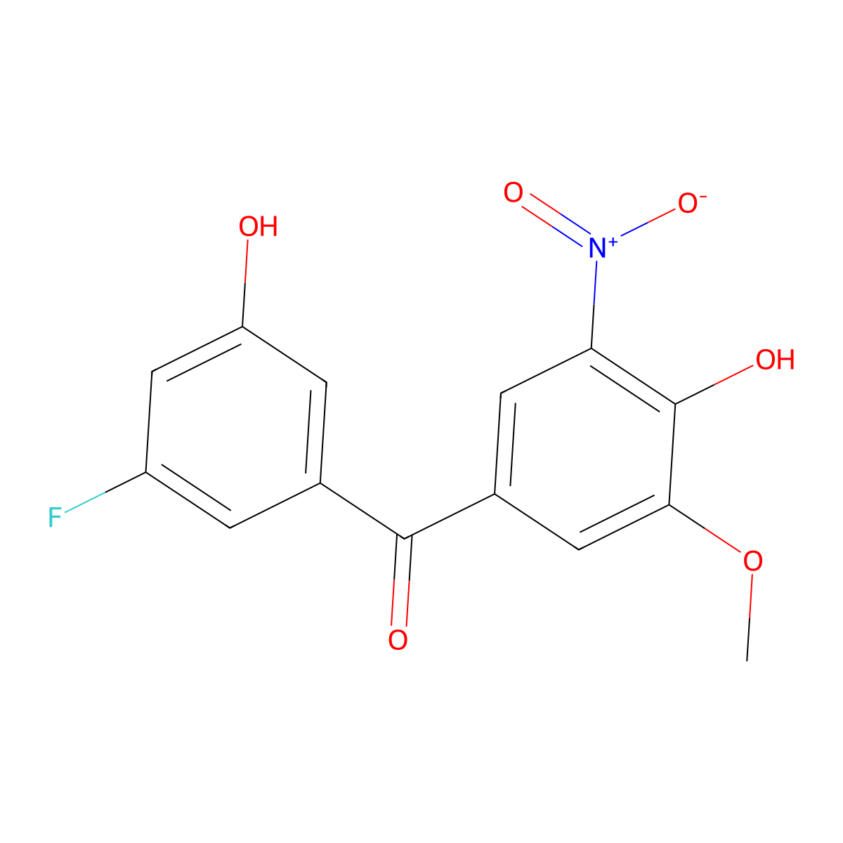 (3-Fluoranyl-5-oxidanyl-phenyl)-(3-methoxy-5-nitro-4-oxidanyl-phenyl)methanone molecular structure, CAS 3054913-44-6