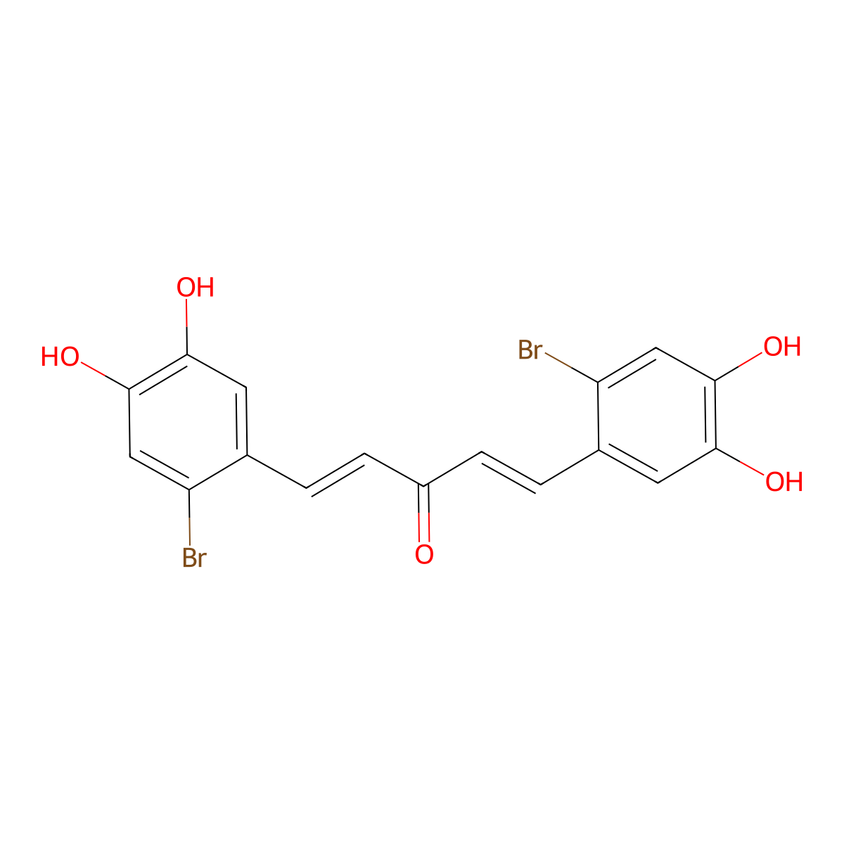 (1E,4E)-1,5-Bis(2-bromo-4,5-dihydroxyphenyl)penta-1,4-dien-3-one molecular structure, CAS 3055112-52-9