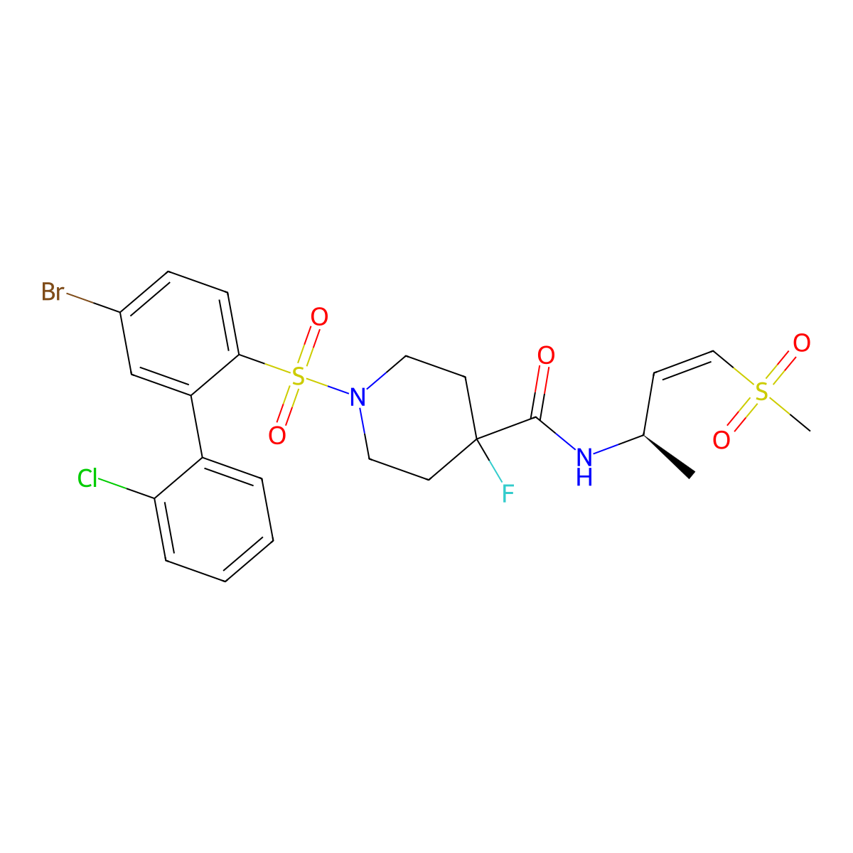 1-[4-bromo-2-(2-chlorophenyl)phenyl]sulfonyl-4-fluoro-N-[(Z,2R)-4-methylsulfonylbut-3-en-2-yl]piperidine-4-carboxamide molecular structure, CAS 3055318-88-9
