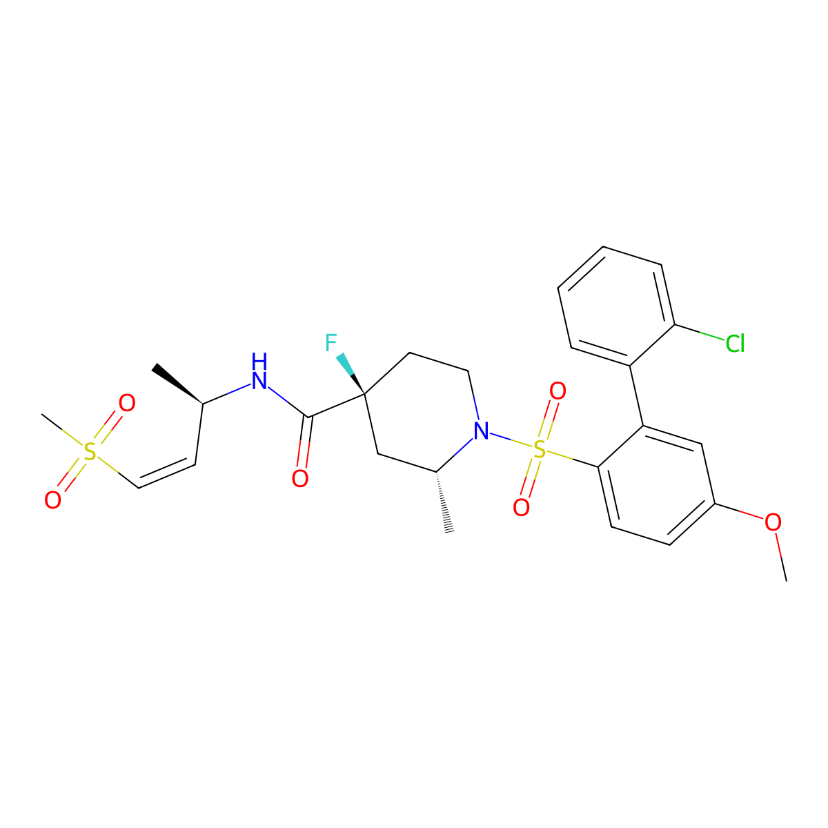 (2R,4S)-1-[2-(2-chlorophenyl)-4-methoxyphenyl]sulfonyl-4-fluoro-2-methyl-N-[(Z,2R)-4-methylsulfonylbut-3-en-2-yl]piperidine-4-carboxamide molecular structure, CAS 3055319-82-6