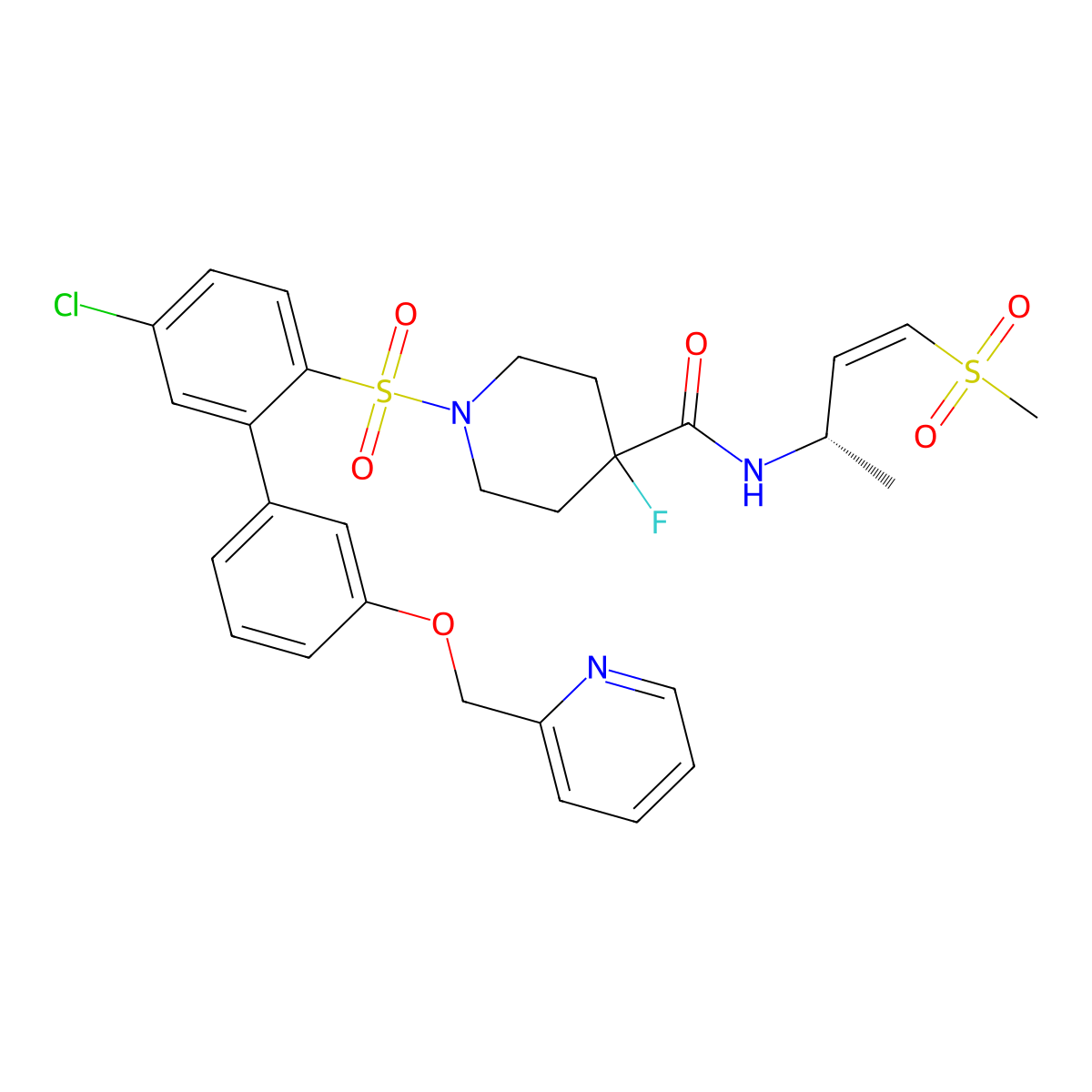 1-[4-chloro-2-[3-(pyridin-2-ylmethoxy)phenyl]phenyl]sulfonyl-4-fluoro-N-[(Z,2S)-4-methylsulfonylbut-3-en-2-yl]piperidine-4-carboxamide molecular structure, CAS 3055321-14-4