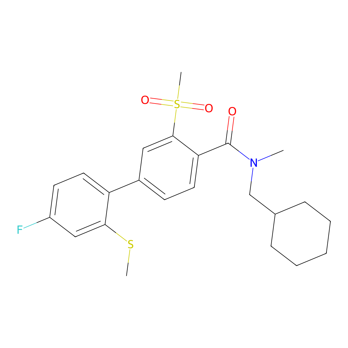 N-(Cyclohexylmethyl)-4'-fluoro-N-methyl-3-(methylsulfonyl)-2'-(methylthio)-[1,1'-biphenyl]-4-carboxamide molecular structure, CAS 3055558-98-7