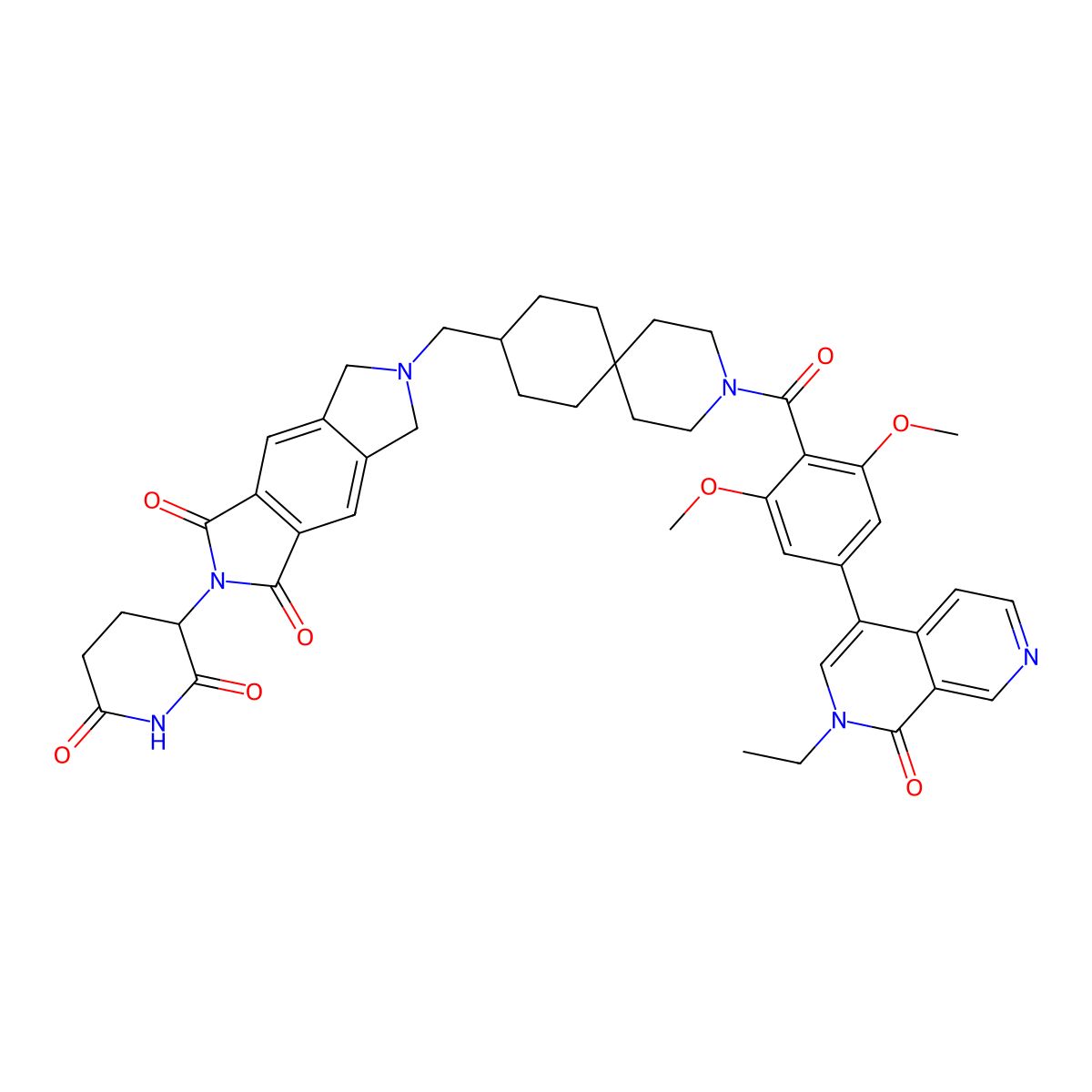 2-(2,6-Dioxopiperidin-3-yl)-6-[[3-[4-(2-ethyl-1-oxo-2,7-naphthyridin-4-yl)-2,6-dimethoxybenzoyl]-3-azaspiro[5.5]undecan-9-yl]methyl]-5,7-dihydropyrrolo[3,4-f]isoindole-1,3-dione molecular structure, CAS 3055592-99-6