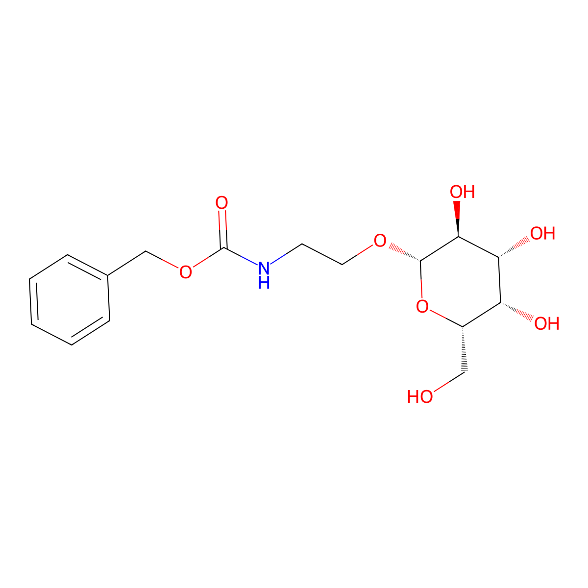 Benzyl (2-(((2S,3S,4R,5S,6S)-3,4,5-trihydroxy-6-(hydroxymethyl)tetrahydro-2H-pyran-2-YL)oxy)ethyl)carbamate molecular structure, CAS 3055730-02-1