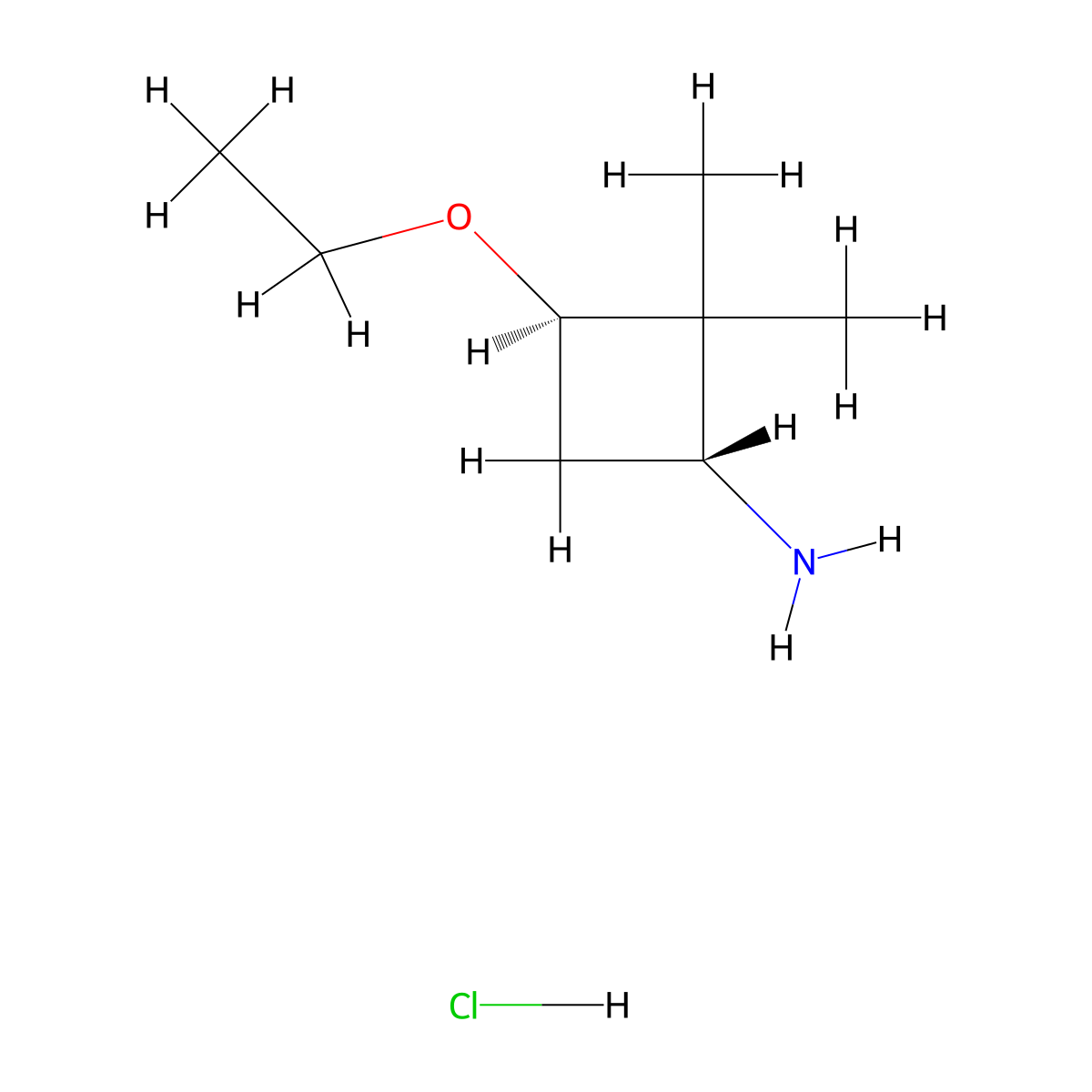 Rel-(1R,3R)-3-ethoxy-2,2-dimethylcyclobutan-1-amine hydrochloride molecular structure, CAS 3055740-31-0
