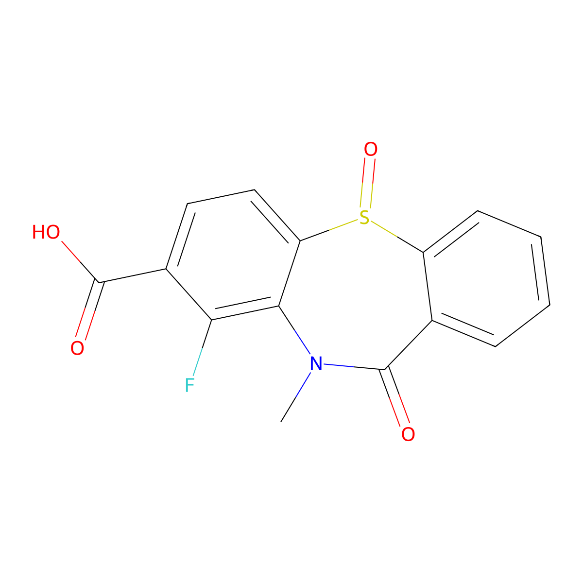 9-Fluoro-10-methyl-11-oxo-10,11-dihydrodibenzo[b,f][1,4]thiazepine-8-carboxylic acid 5-oxide molecular structure, CAS 3055829-70-1