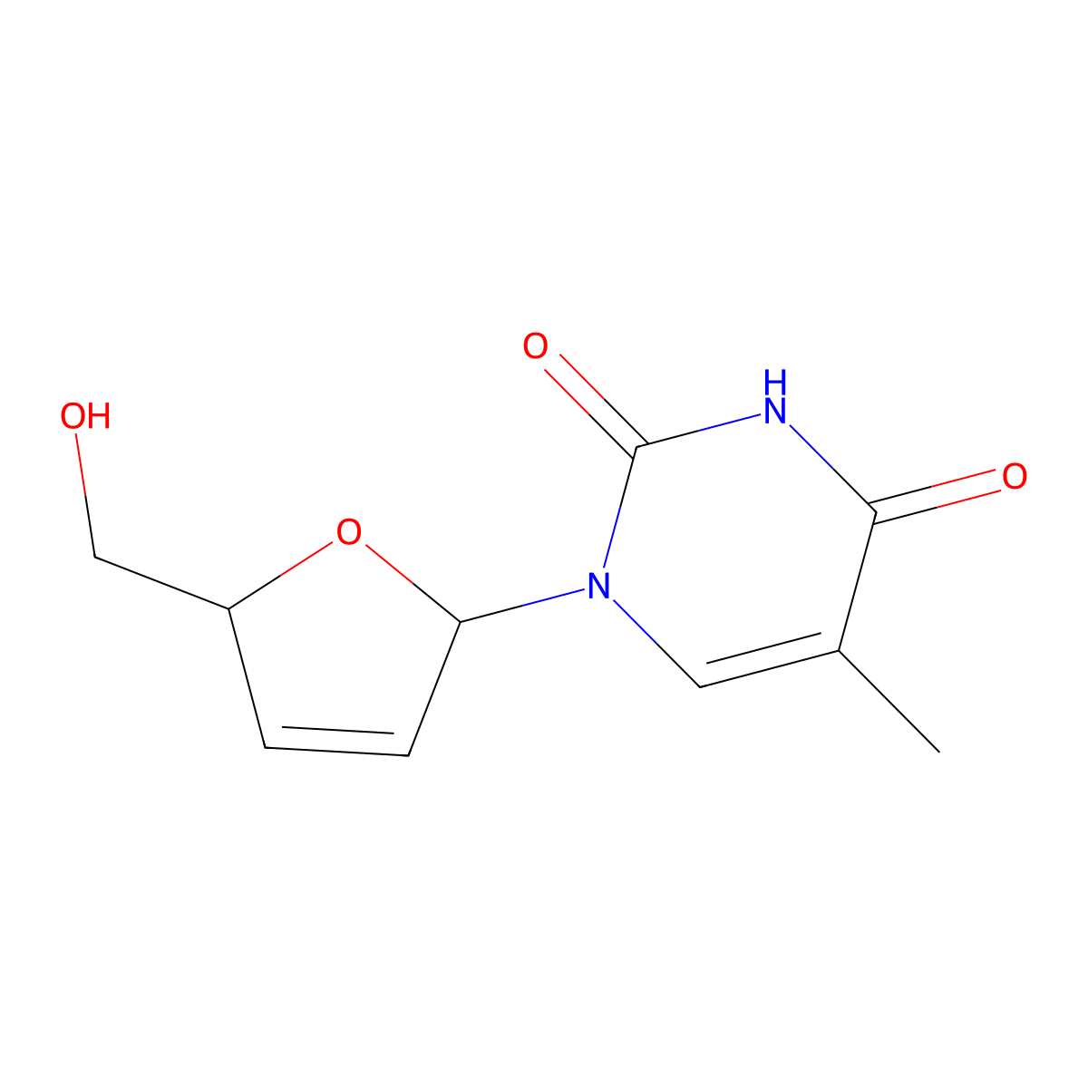 Stavudine molecular structure, CAS 3056-17-5