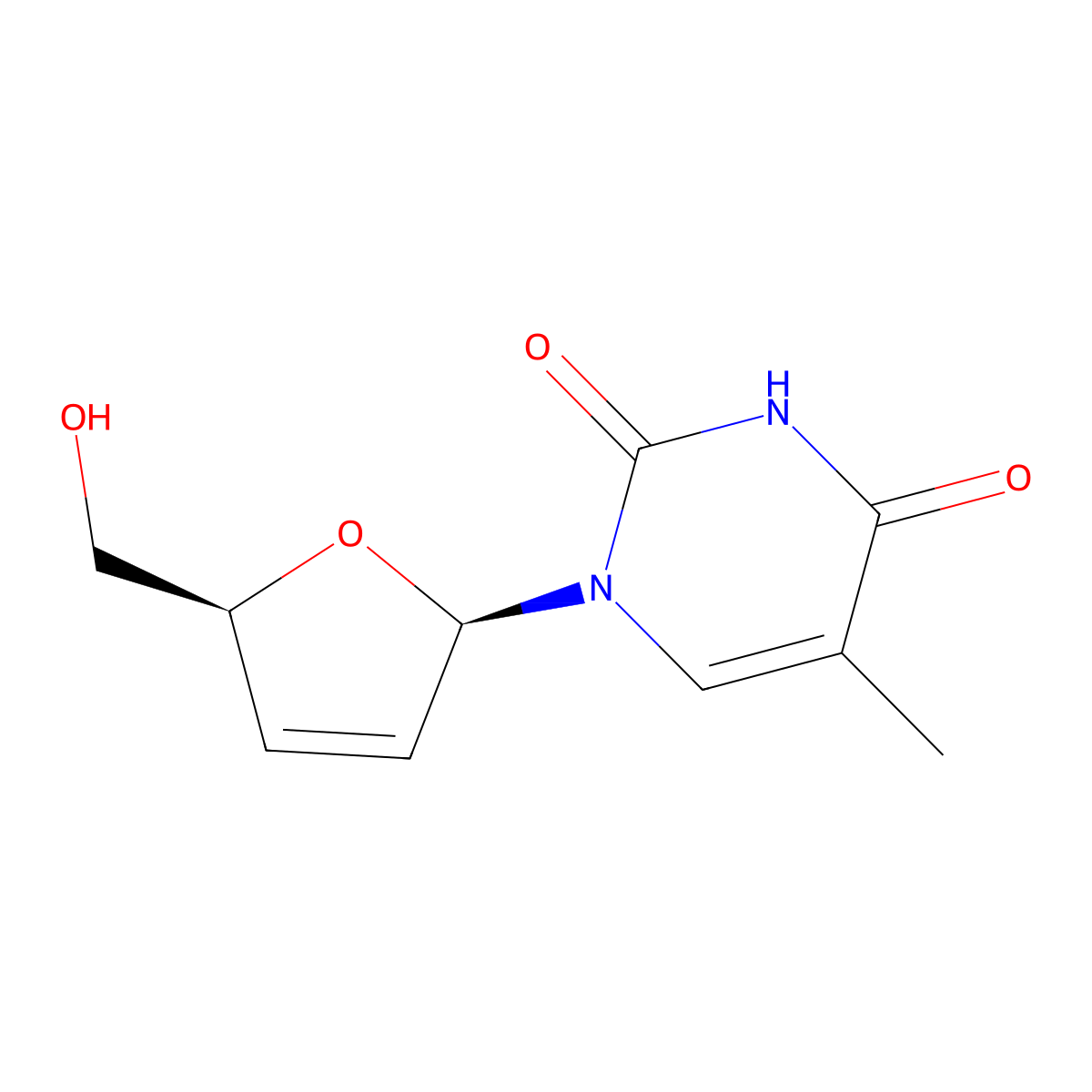 Stavudine molecular structure, CAS 3056-17-5
