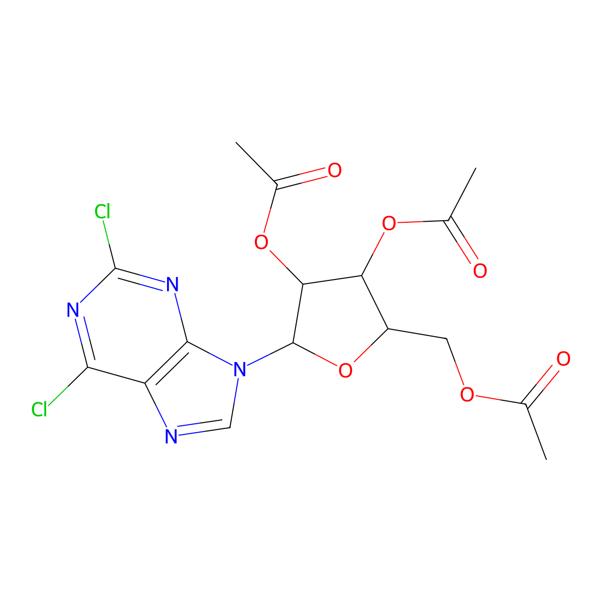 2,6-Dichloro-9-(2,3,5-tri-O-acetyl-beta-D-ribofuranosyl)purine molecular structure, CAS 3056-18-6