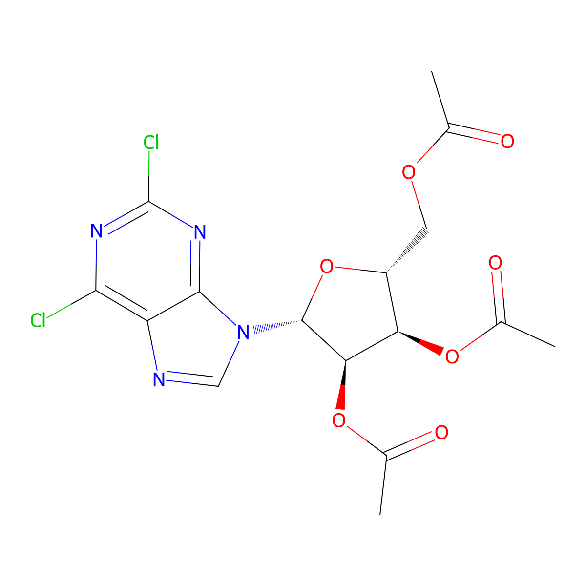 2,6-Dichloro-9-(2,3,5-tri-O-acetyl-beta-D-ribofuranosyl)purine molecular structure, CAS 3056-18-6