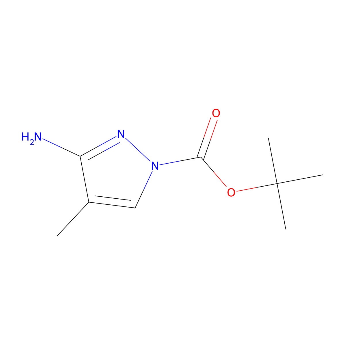 tert-butyl 3-amino-4-methyl-1H-pyrazole-1-carboxylate molecular structure, CAS 3056134-83-6