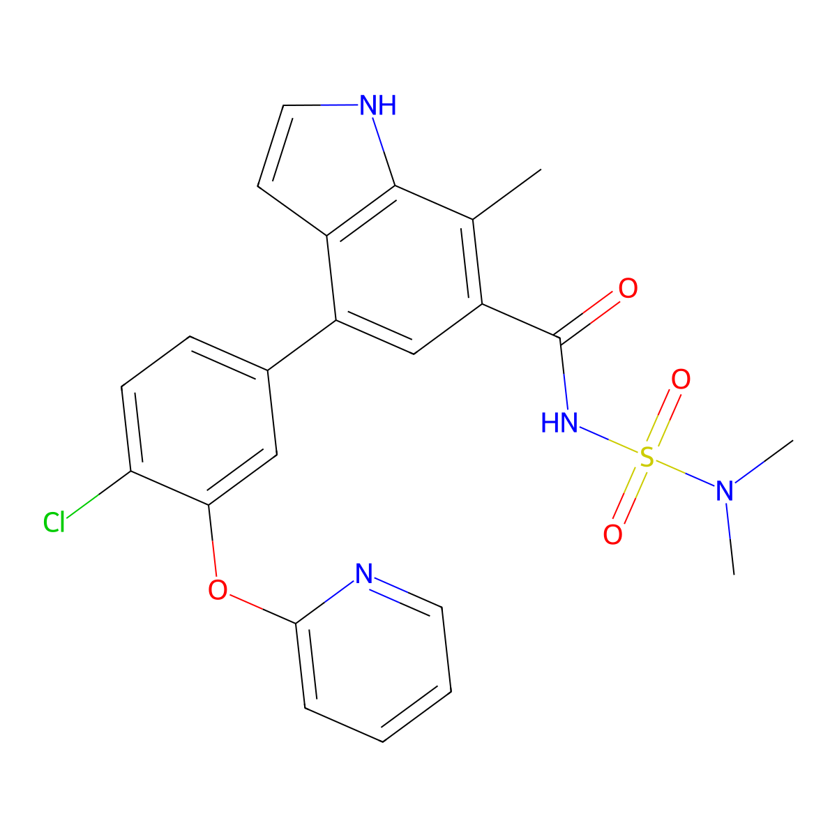4-(4-chloranyl-3-pyridin-2-yloxy-phenyl)-~{N}-(dimethylsulfamoyl)-7-methyl-1~{H}-indole-6-carboxamide molecular structure, CAS 3056388-47-4