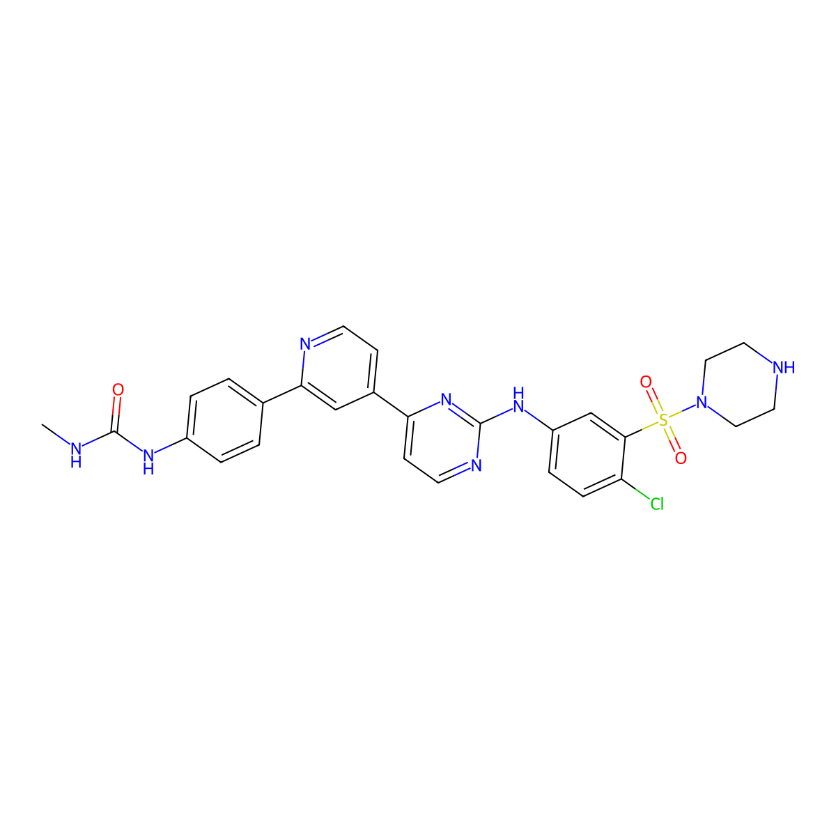 1-[4-[4-[2-(4-Chloro-3-piperazin-1-ylsulfonylanilino)pyrimidin-4-yl]-2-pyridinyl]phenyl]-3-methylurea molecular structure, CAS 3056394-59-0