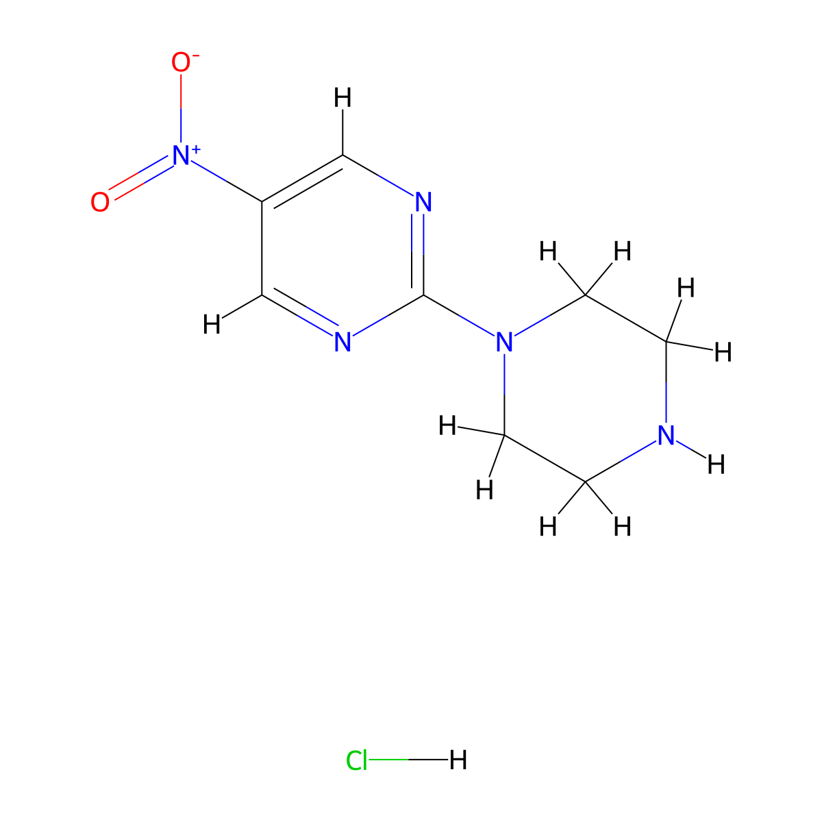 5-Nitro-2-(piperazin-1-YL)pyrimidine hydrochloride molecular structure, CAS 3056401-50-1