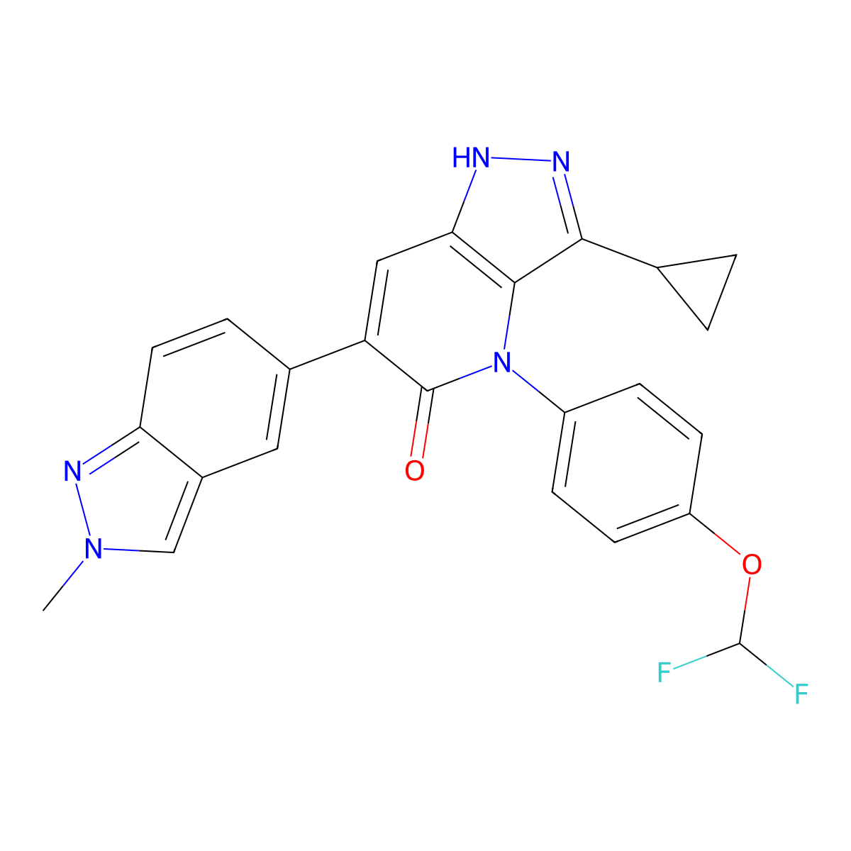 3-cyclopropyl-4-[4-(difluoromethoxy)phenyl]-6-(2-methylindazol-5-yl)-2H-pyrazolo[4,3-b]pyridin-5-one molecular structure, CAS 3056570-19-2