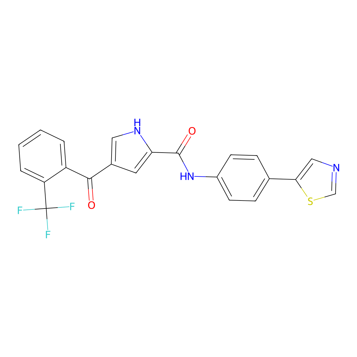 N-(4-(Thiazol-5-yl)phenyl)-4-(2-(trifluoromethyl)benzoyl)-1H-pyrrole-2-carboxamide molecular structure, CAS 3056857-07-6