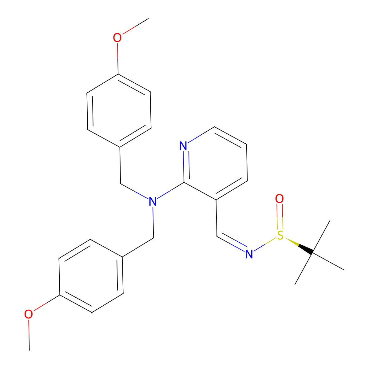(S)-N-[[2-[bis[(4-methoxyphenyl)methyl]amino]-3-pyridinyl]methylidene]-2-methylpropane-2-sulfinamide molecular structure, CAS 3056976-29-2
